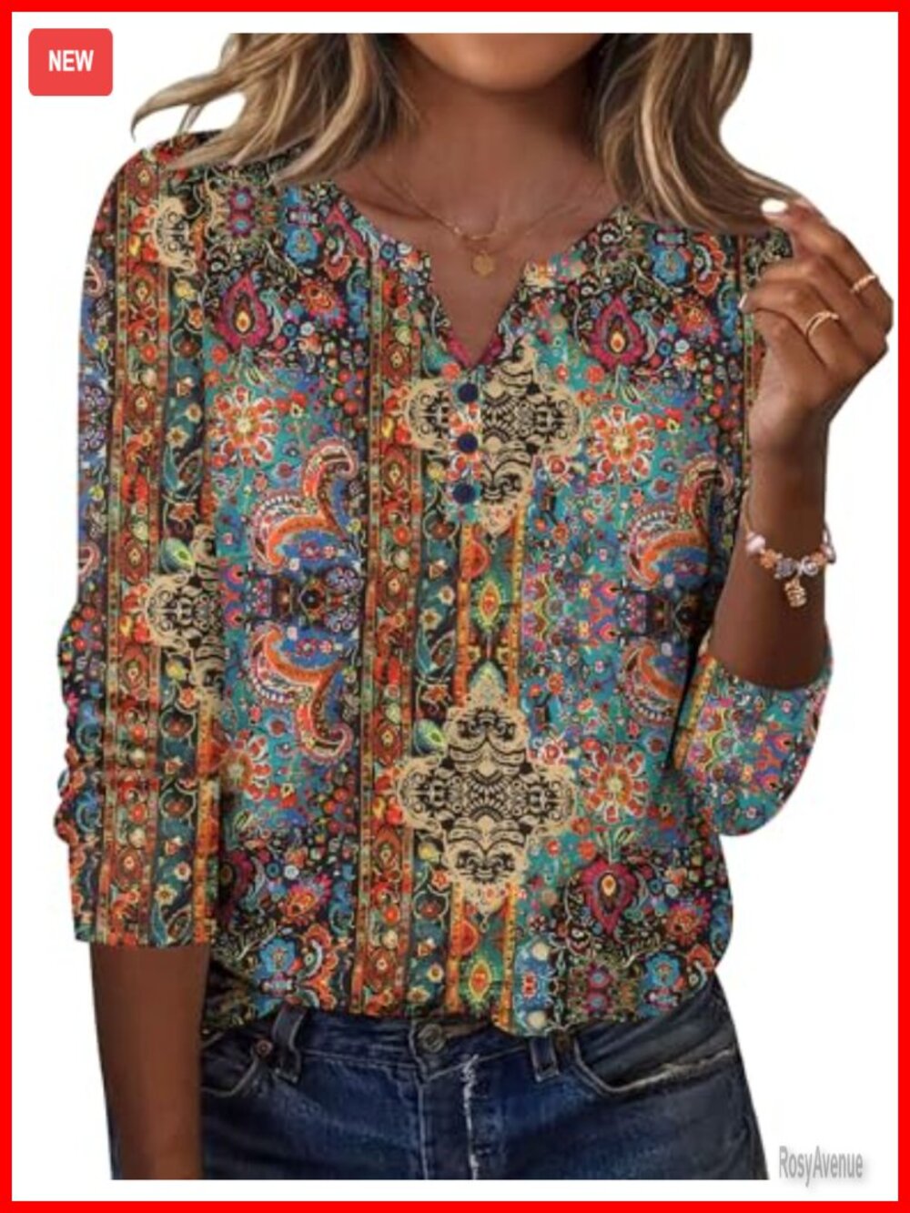 Long Sleeve V Neck Blouse Casual Floral Tunic Stretchable Soft